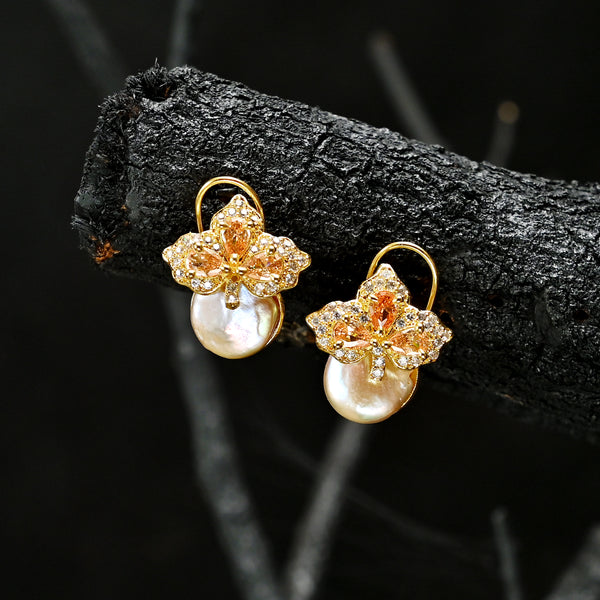 Crystal Leaf Tops (Real Mother of Pearl with Gold Plating) - T15